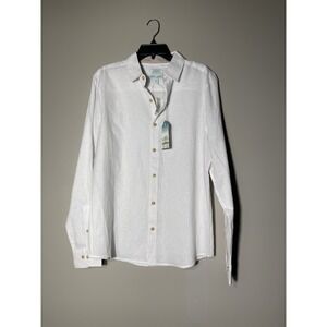 Men's Long Sleeve Linen Button Down Shirt White Tenth+ Ocean Size L NWT